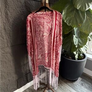 Millau Red and Cream Paisley Open-Front Kimono